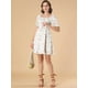 thumbnail image 3 of Vestido de mujer con volantes y volantes en la espalda con escote corazón fruncido y manga abullonada blanco M, 3 of 6
