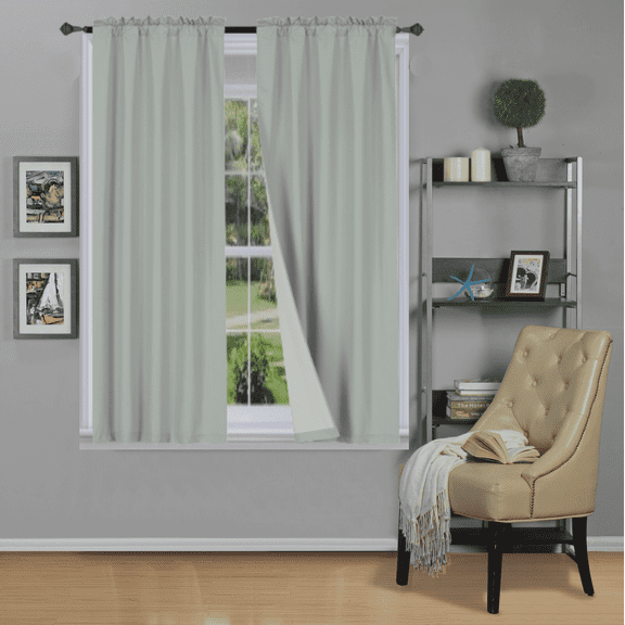 1 panel silver rod pocket foam lined thermal blackout window dressing filtering curtain R64 size 35" wide X 63" length 100 % privacy