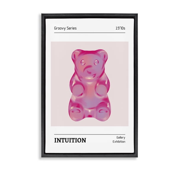 Stupell Industries Intuition Phrase Candy Bear Fashion Painting Black Floater Framed Canvas Art Print Wall Art, 17 x 25