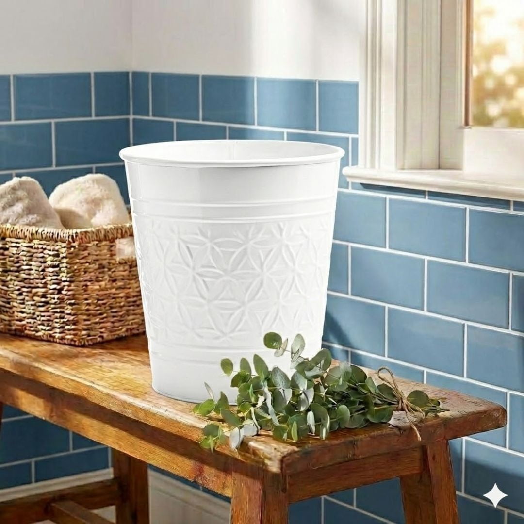 Autumn Alley White Bathroom Trash Can, Round Open-Top Bathroom Trash Can White Stylish and Durable Wastebasket for Home or Office Pretty Decorative Waste Basket Decor, Durable, White