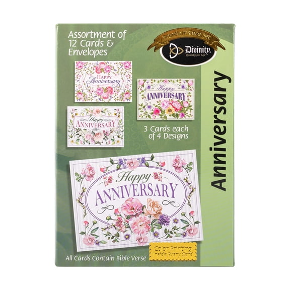 Boxed Anniversary Cards - Floral Designs - Set of 12