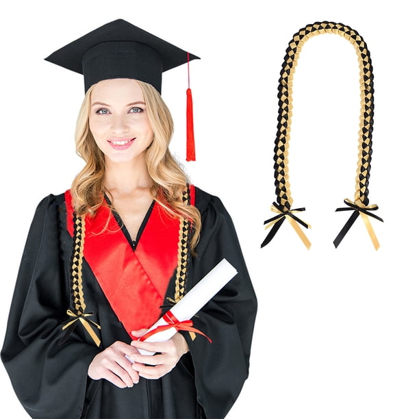 Fiudx Collar de Lei con Cinta de Graduación, Elegante Diseño de Trenza de Satén, Largo Personalizable, Fibra de Poliéster Multicolor, Decoración para Ceremonias de Graduación y Fiestas, Tamaño 100 X