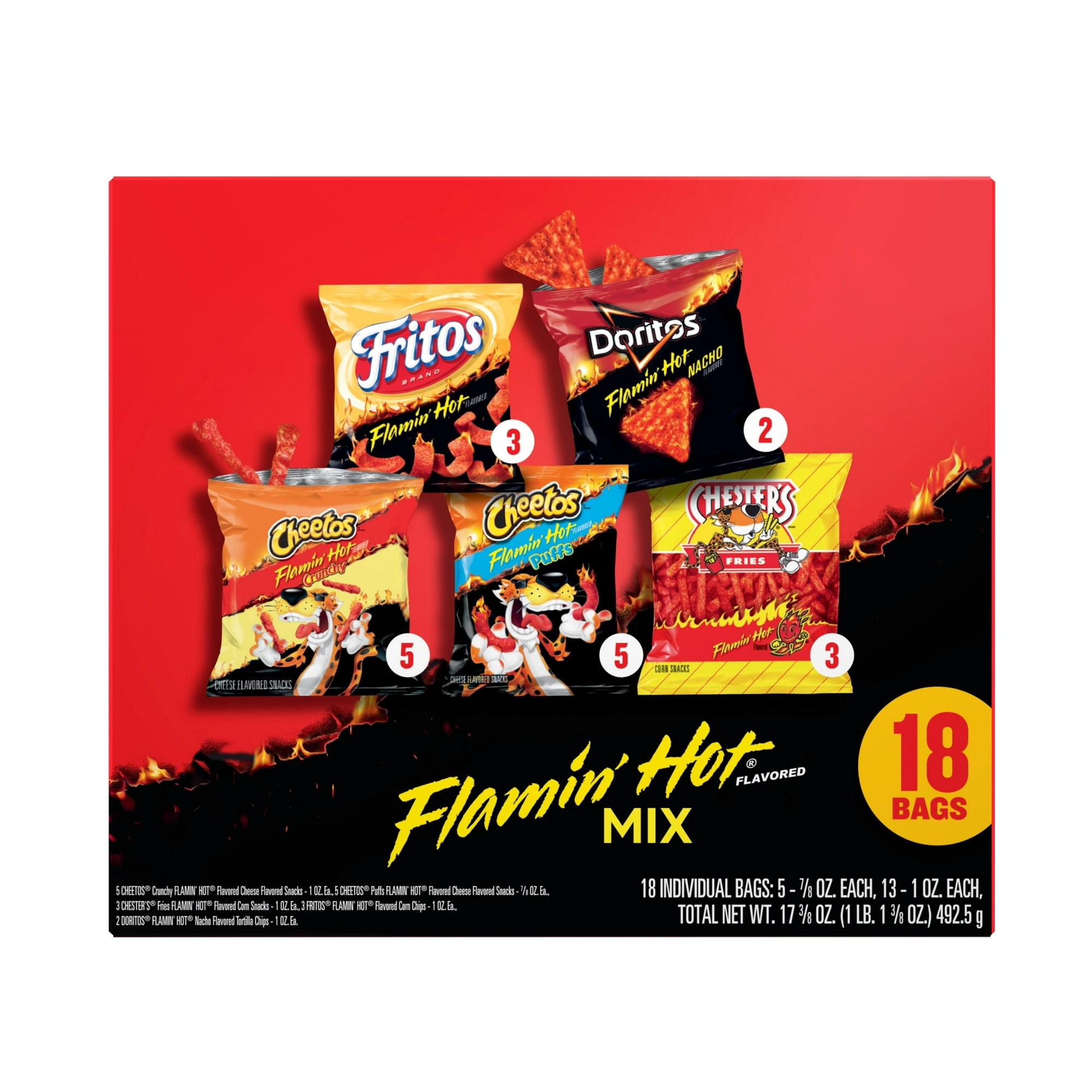Frito-Lay Flamin' Hot Mix Variety Pack Snack Chips, 18 Count Multipack with Olive Green Bowl by ValueNest