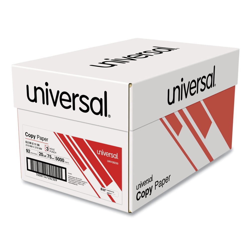 UNIVERSAL Copy Paper 92 Brightness 20lb 8-1/2 x 11 3-Hole Punch White 5000 Shts/Ctn 28230