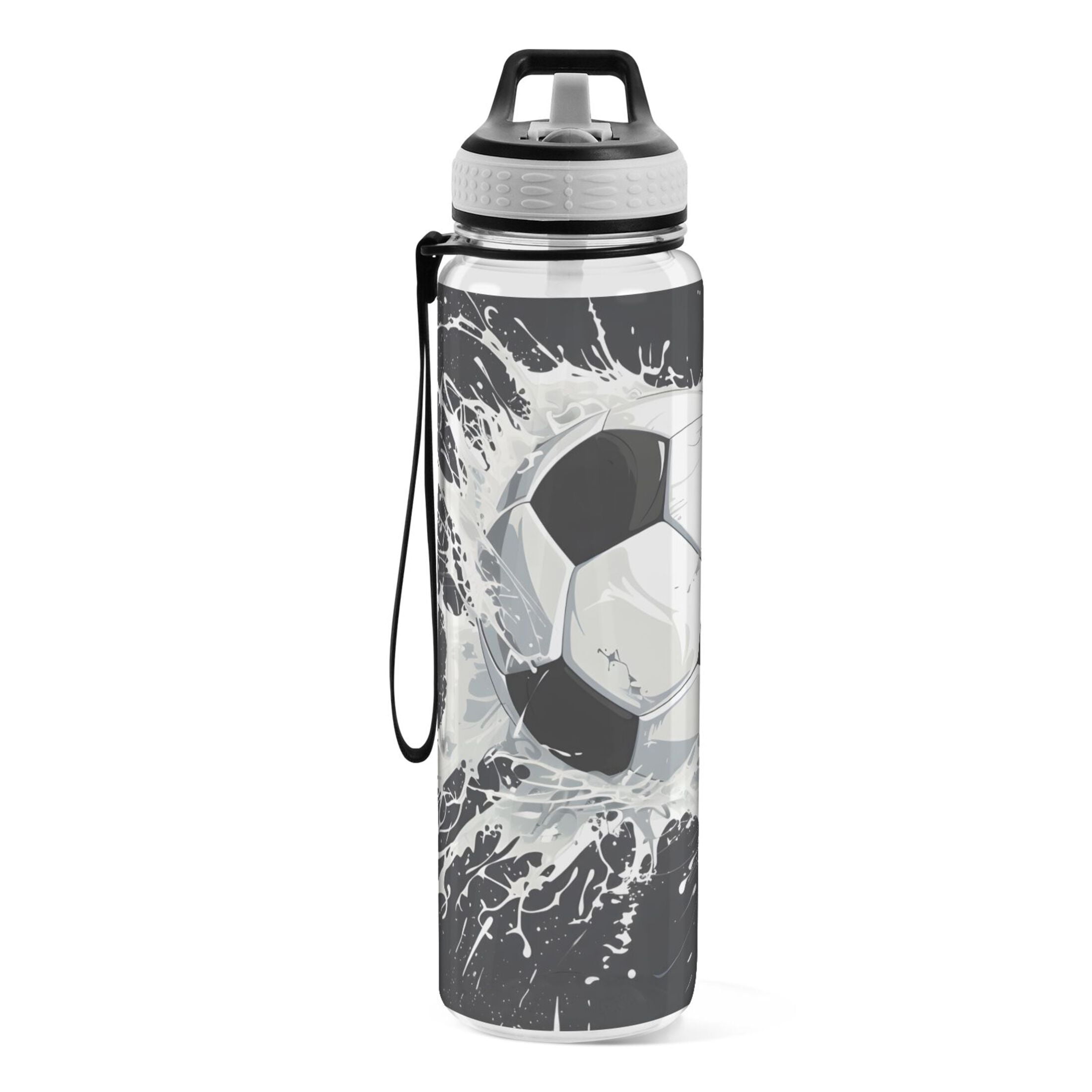 32 Oz Sports Water Bottle with Straws Soccer Ball Tritan Clear Bottles BPA Free Leakproof Cup for Outdoor School Gym Fitness
