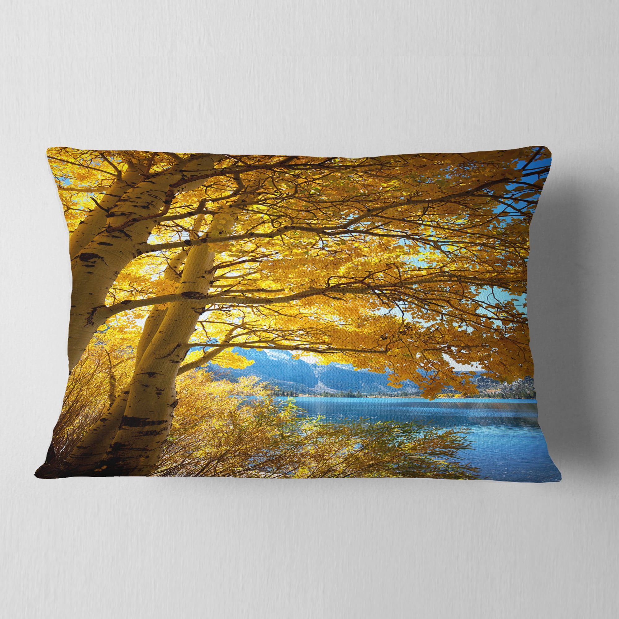 Designart Bright Yellow Autumn Tree - Landscape Printed Throw Pillow - 12x20
