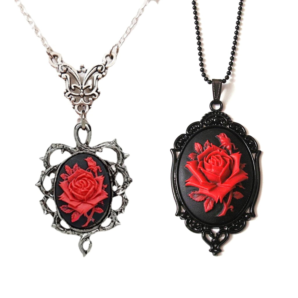 SIEYIO Metal Gothic Red Rose Cameo In Thorns Frame Pendant