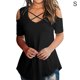 thumbnail image 1 of Blusa suelta de manga corta con camiseta sexy para niña con hombros descubiertos, vendaje negro, S AweSitey AP001291-06, 1 of 6