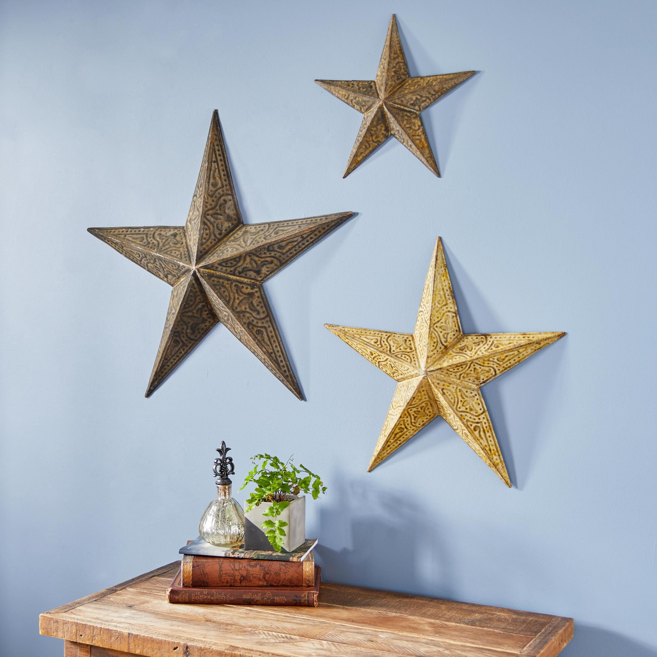 DecMode Brown Metal Indoor Outdoor Star Wall Decor (3 Count)