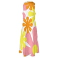 thumbnail image 5 of Retro 60s 70s Flowers Vintage Style Floral Pattern Pink Yellow Orange White Long Dress elegant guest wedding dress Dress, 5 of 7