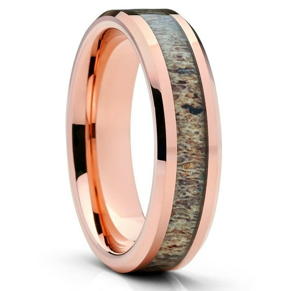 Deer Antler Wedding Ring,6mm Wedding Ring,Rose Gold Tungsten Ring,Engagement Ring,Antler Ring
