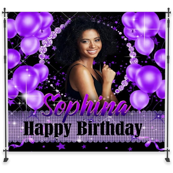 Large Size Birthday Backdrop for Women with Photo and Text, 5x3ft/7x5 ft / 8x6 ft Birthday Banner Wall Gift for Adult
