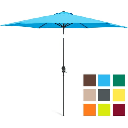 Sears Patio Umbrella Parts Best Choice Products 10ft Outdoor Steel Market Backyard Garden Patio Umbrella w/ Crank, Easy Push Button Tilt, 6 Ribs, Table Compatible - Blue ()