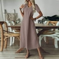 thumbnail image 6 of Women Cotton Linen Dress Short Sleeve V Neck Tunic Boho Maxi Dresses Modest Long Flowy Beach Vacation Dresses, 6 of 8