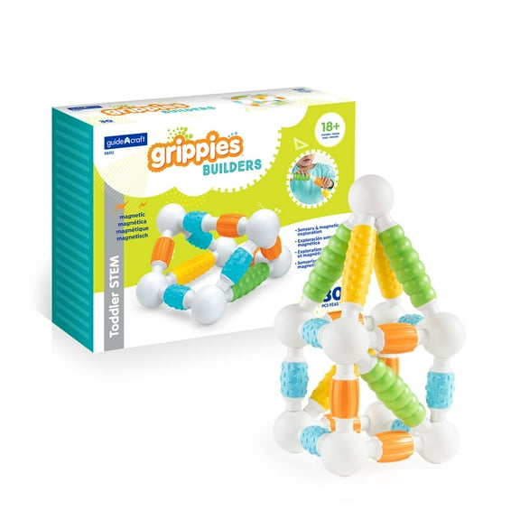 Guidecraft Grippies Builders - 30 Piece Set: Soft Grip Magnetic Building Set, Educational STEM Construction Toy for Toddlers