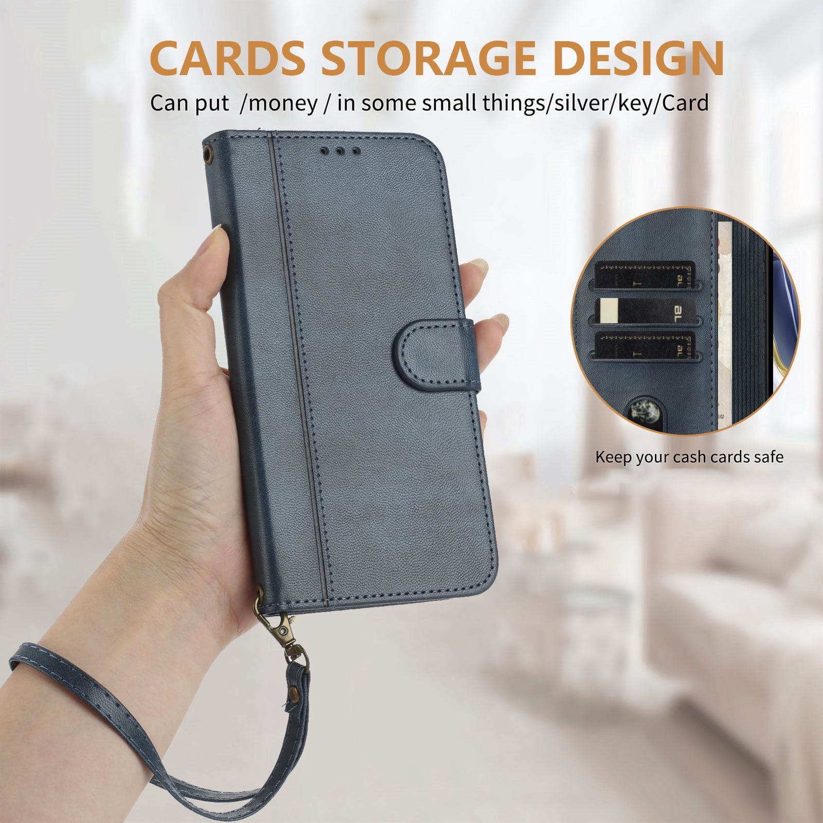 Case for MOTO G13 4G Wallet Phone Cover with Wrist Strap, Card
