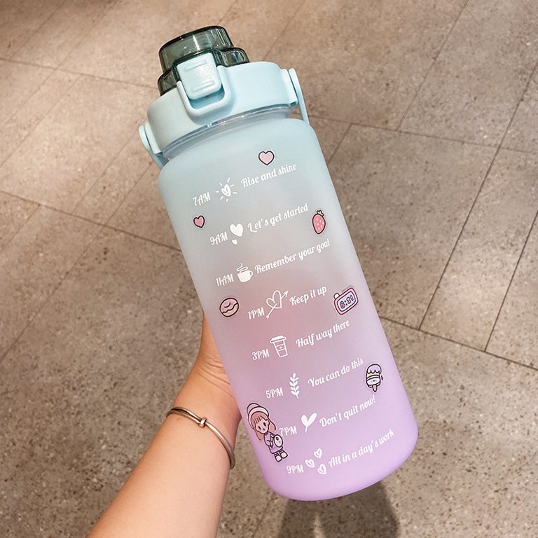 280ml/750ml Leakproof Gradient Color Water Bottle With Time Mark And Straw  - BPA Free For Sports, Fitness, Gym, And Travel - Includes Random Color Lan