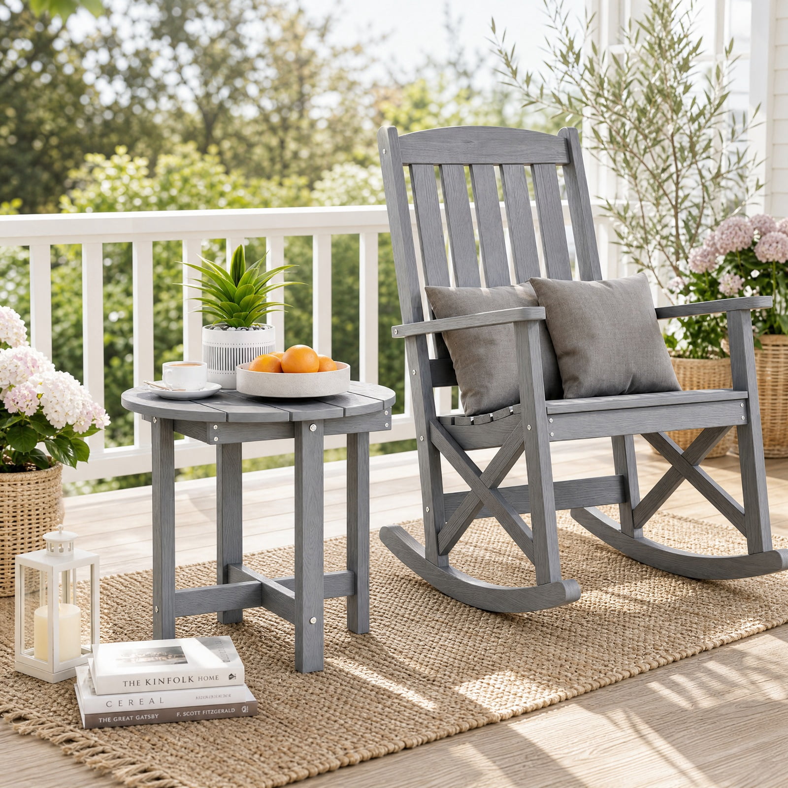 Biotree 18 Inch Outdoor Adirondack Side Table, Weather-Resistant HIPS Slatted End Table with X-Frame Base for Backyard Deck Poolside, Gray