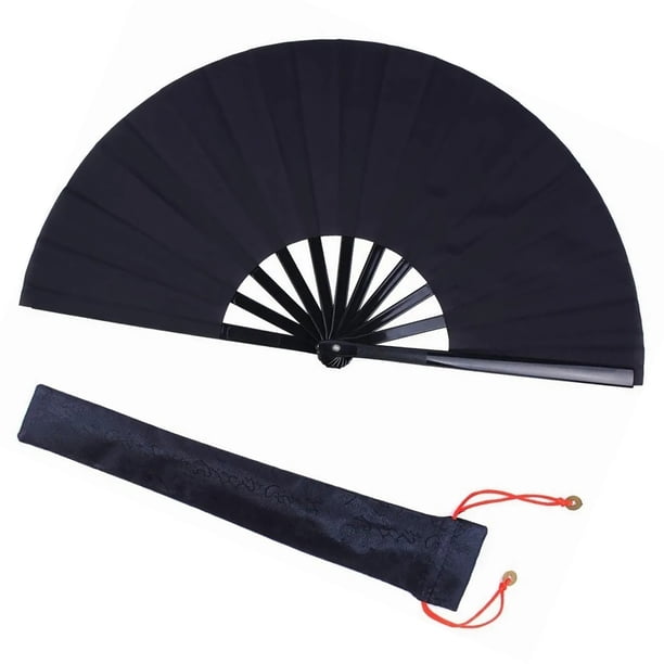 Abanico de Kung Fu plegable de mano negro para actuaciones en el escenario, fiestas, decoraciones y aniversarios