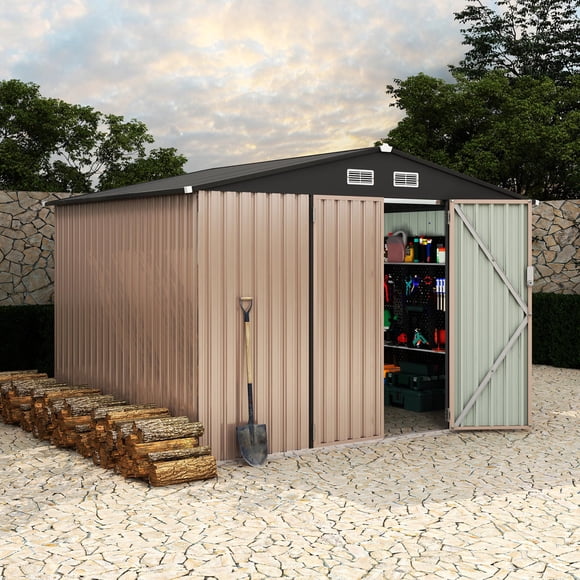Outdoor Storage Metal Shed - 8x10 FT Heavy Duty Utility Building - Lockable Door & Air Vent - for Backyard, Garden, Patio (1-Piece)