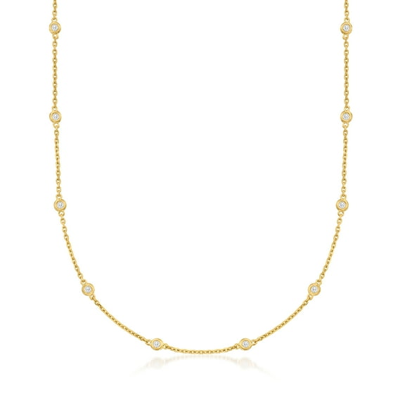 Ross-Simons 0.50 ct. t.w. Bezel-Set Diamond Station Necklace in 18kt Gold Over Sterling, Women's, Adult