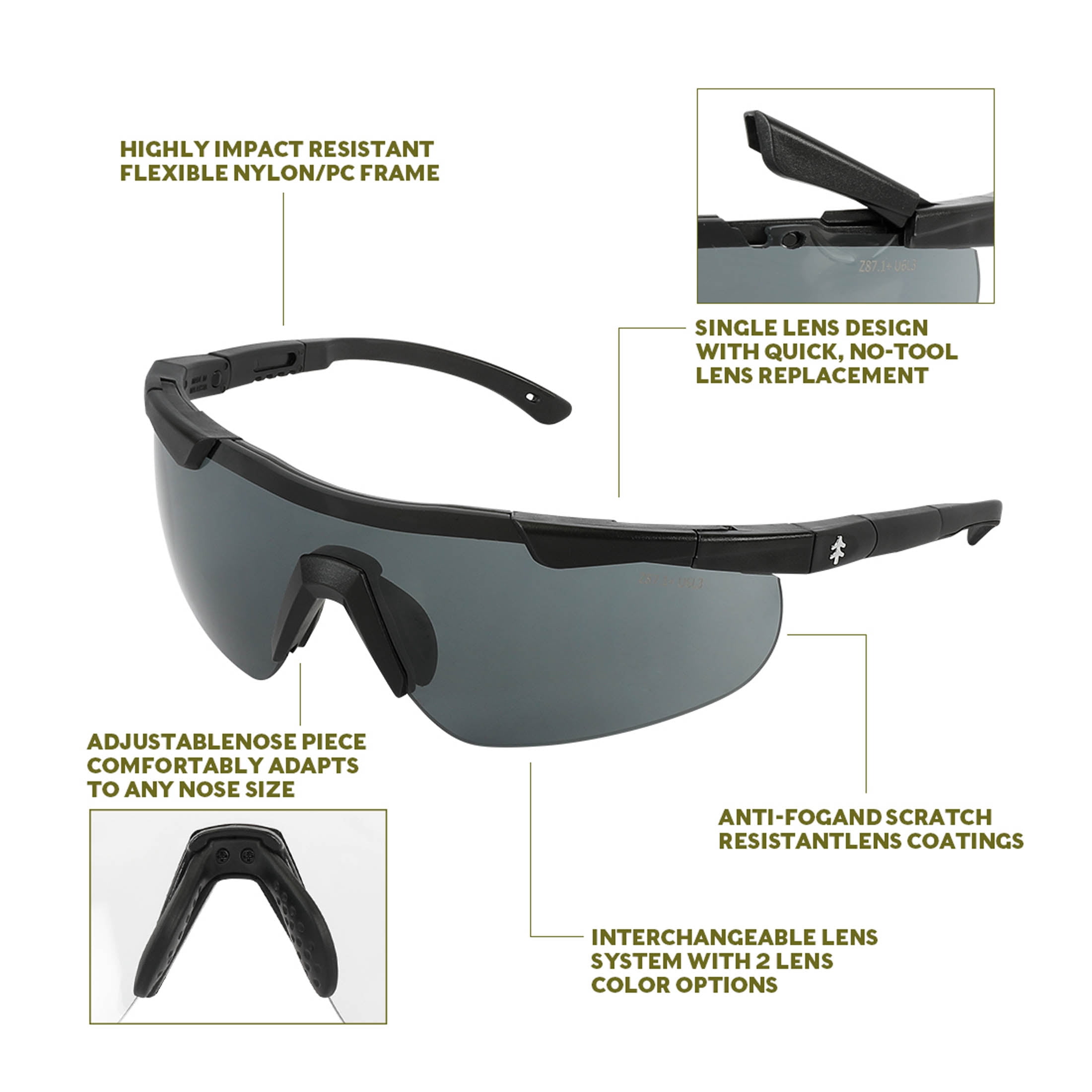 Swiss Tech Augen 4-Lens Premium Sporting Glasses, Anti-Fog, Scratch-Resistant, UV400, Black