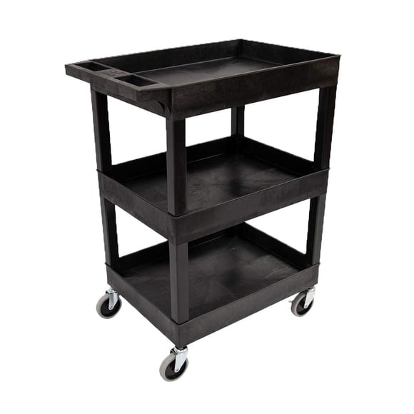 Carrito utilitario Luxor de plástico con tres estantes, 24 x 18 cm, color negro