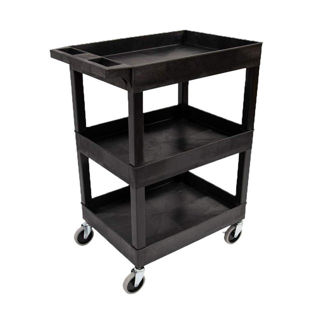 Carrito utilitario Luxor de plástico con tres estantes, 24 x 18 cm, color negro
