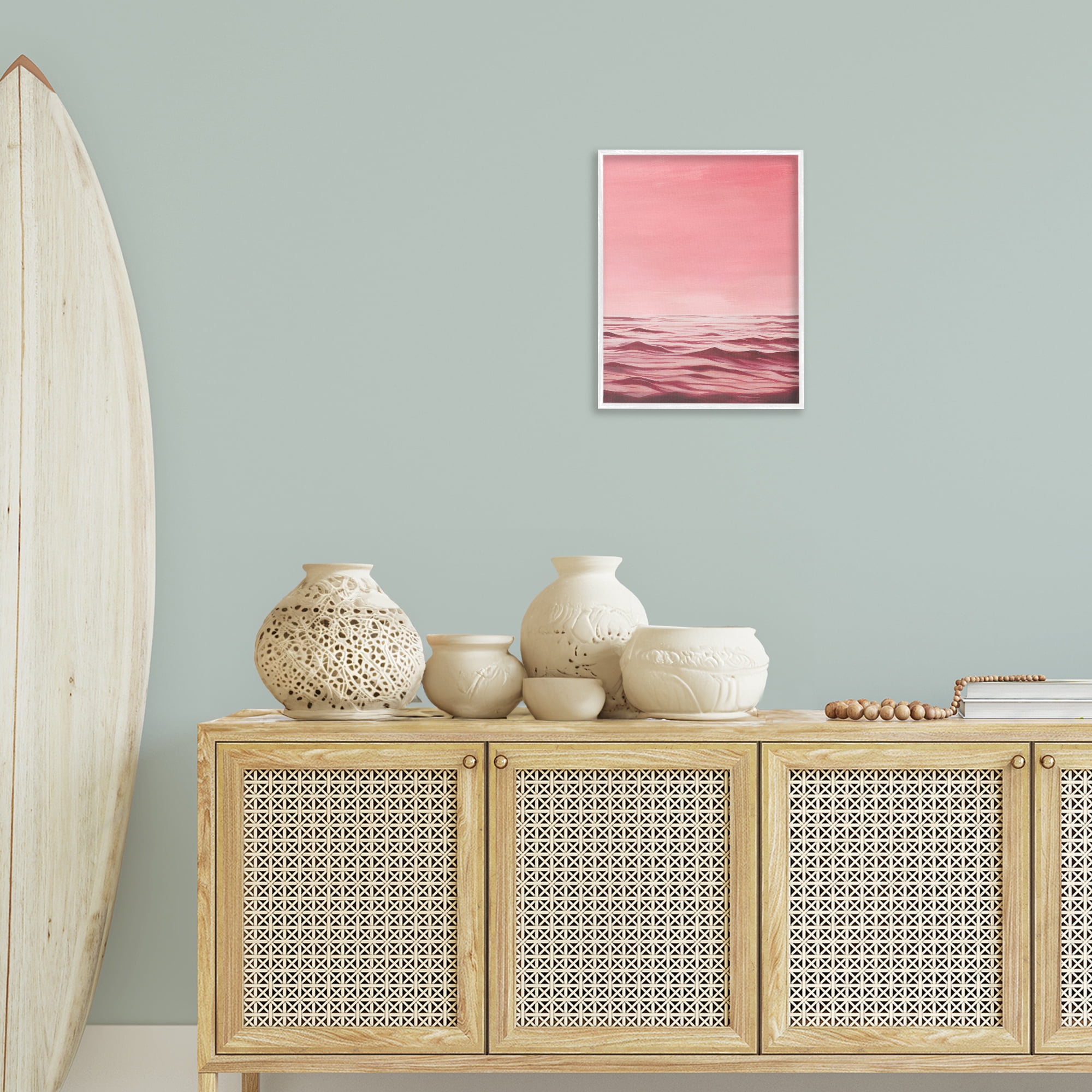 Stupell Industries Pink Sea Waves Coastal Painting White Framed Art Print Wall Art, 16 x 20