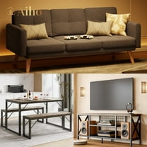 Aiho 3 Pieces Livingroom Furniture Set, Includes Dark Gray Loveseat Sofa, Retro TV Stand, Gary Dinng Table for 4