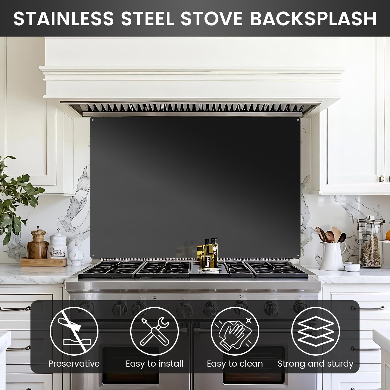 36” x 24” Stainless Steel Backsplash - Ultra Flat Metal BackSplash Panel with 4 Pre-Drilled Holes for Quick Install| Kitchen Backsplash Fits Stove Behind Kitchen Wall & Range Hoods