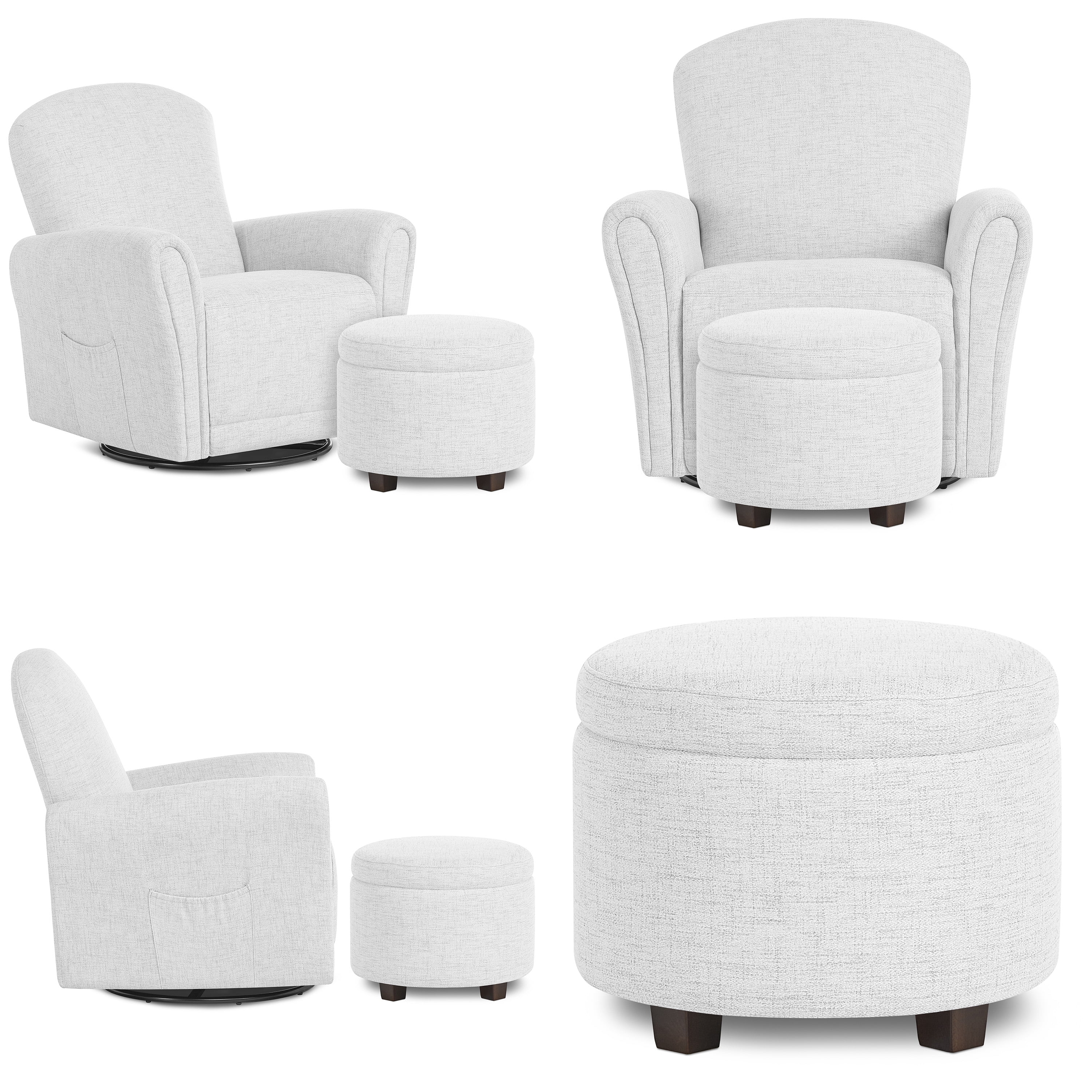 Evolur Vienna Swivel Glider with Ottoman, Greenguard Gold Certified, Made from Sturdy and Sustainable FSC-Certified Wood, Fog