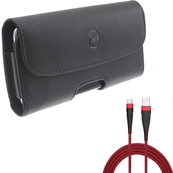10ft USB Cable   Case Belt Clip for Motorola One 5G Ace Phone - Type-C Charger Cord Power Wire and  Leather Holster Cover Pouch Combo for Motorola One 5G Ace