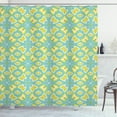 thumbnail image 1 of Abstract Shower Curtain, Flourish Damask with Butterfly-like Motif Continuous Pattern, Fabric Bathroom Set with Hooks, 69W X 70L Inches, Seafoam Yellow Green and Coral, by Ambesonne, 1 of 3
