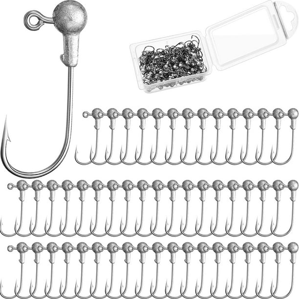 100 Pieces Jig Heads Fishing Hooks Lead Head Jig Hooks with Barb Unpainted  Hooks with Plastic Fishing Box for Fishing (1 g/ 1/32 oz) 