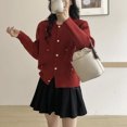 thumbnail image 4 of Suéter suave y dulce de punto de un solo pecho con cuello redondo y flores con cuentas pesadas y enceradas de estilo coreano para otoño e invierno nuevo para mujer, 4 of 5