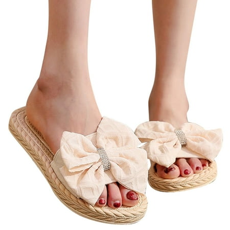 

NECHOLOGY House Slippers for Women Memory Foam Summer Fashion Spring And Summer Women Slippers Straw Deer Form Women s Slippers Beige 7