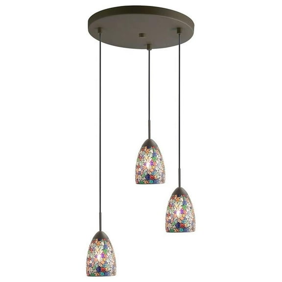 Pemberly Row 3-Light Glass Cluster Pendant in Bronze/Multi-Color