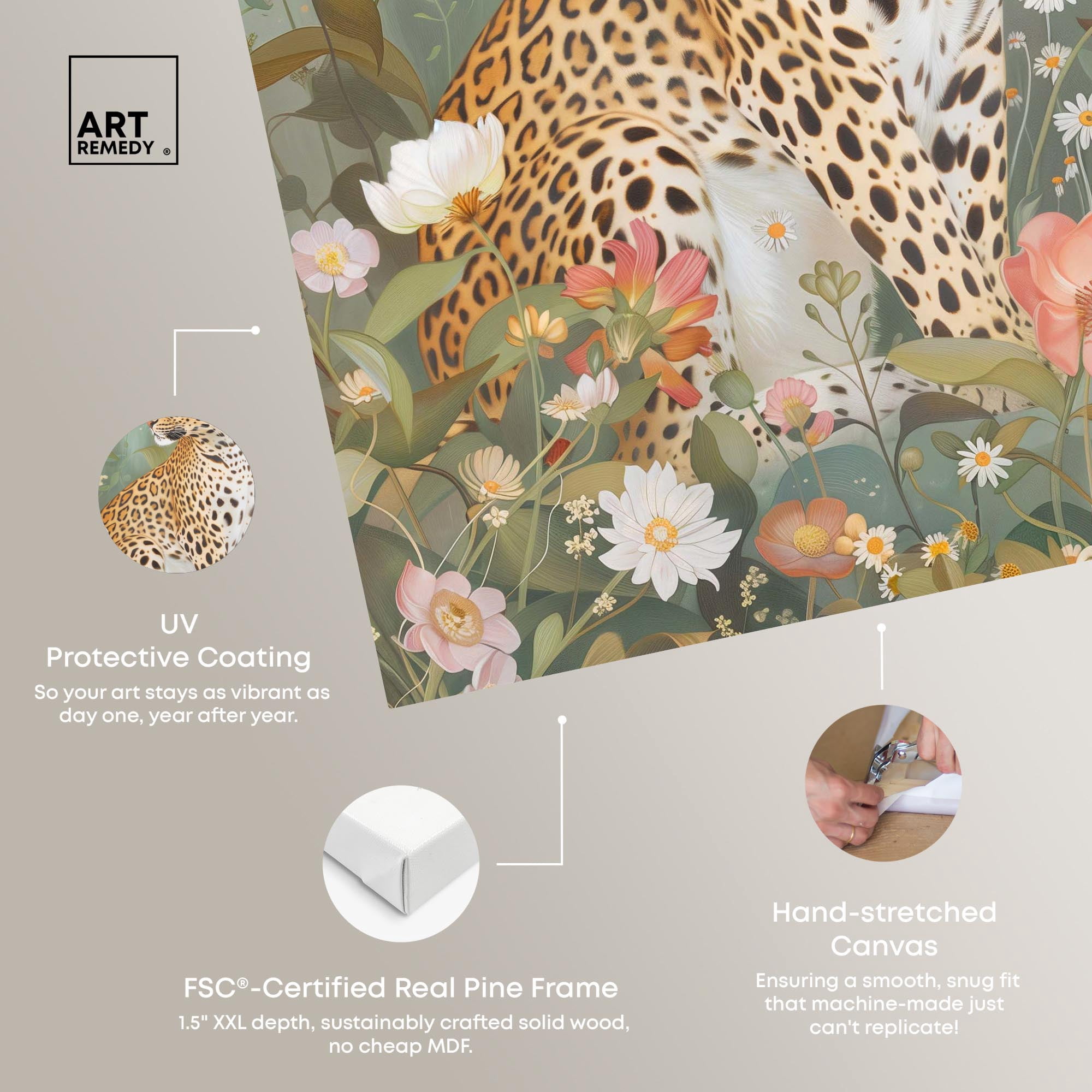 Leopard Spring Canvas Vintage Animal Art by Art Remedy, Gallery Wrapped, 20" x 30"