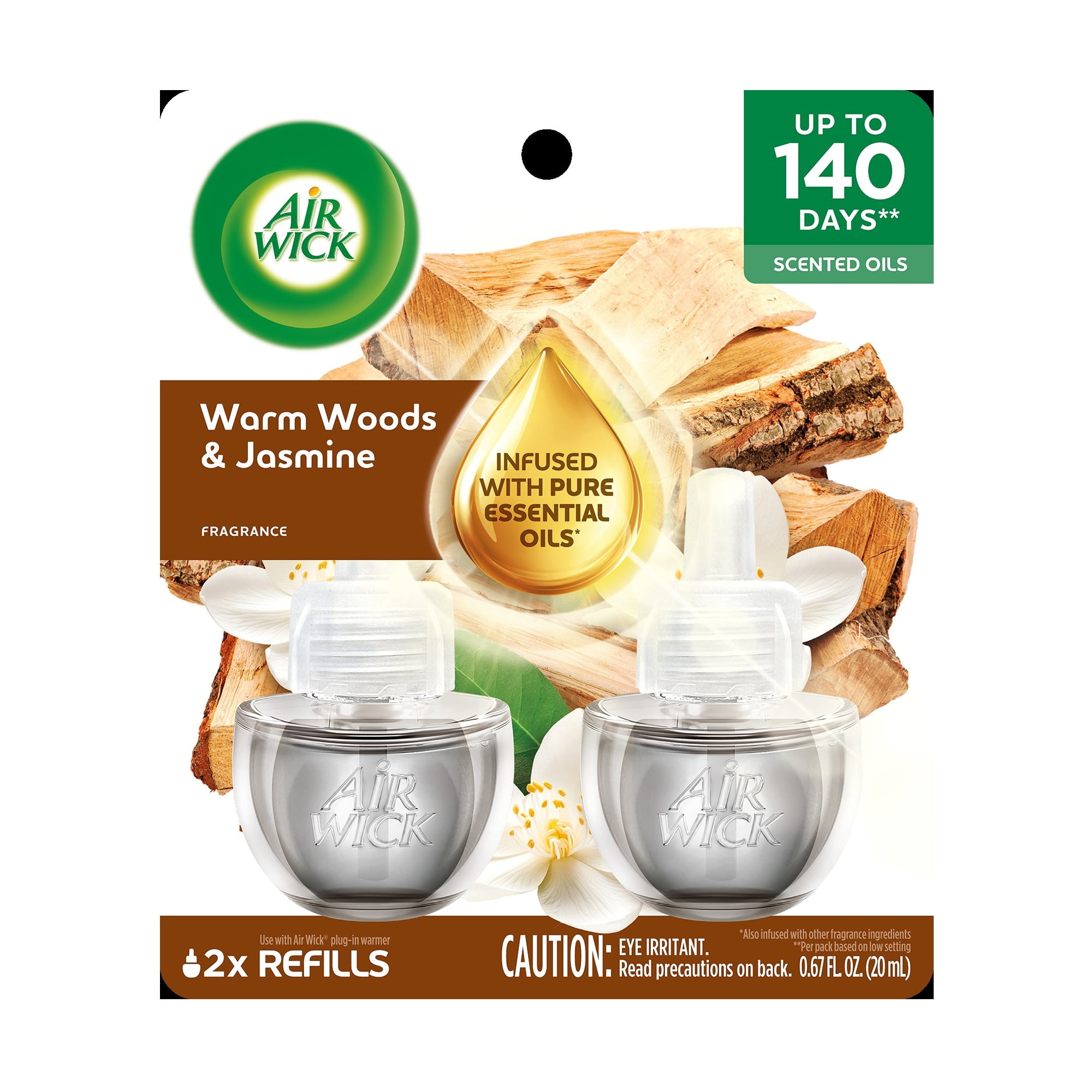 (6 pack) Air Wick Plug-In Scented Oil Warmer Air Freshener Refills, Warm Woods & Jasmine, 2 Count