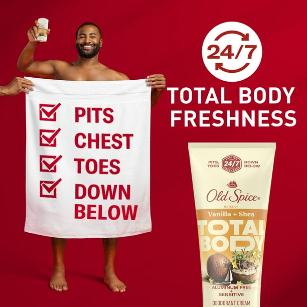 Old Spice Total Body Deodorant Aluminum Free Cream Vanilla + Shea