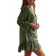 thumbnail image 2 of Vestido corto holgado con cuello en V para mujer de VISgogo, falda fruncida con manga de pulsera de empalme y decoración de botones de Color sólido para mujer de otoño VISgogo moda, 2 of 5