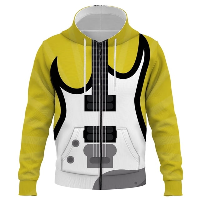 Sudadera con capucha de manga larga con estampado 3D de guitarra para niño y niña, sudadera con cremallera, ropa de calle para hombre y mujer