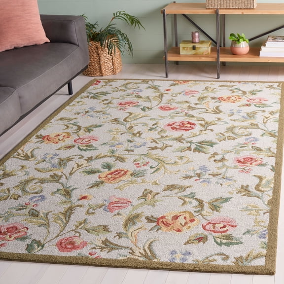 Safavieh Chelsea Georgiana Bordered Wool Area Rug, Ivory/Sage, 5' x 5' Square