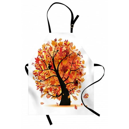 

Fall Apron Curvy Tree with Various Different Falling Leaves Cartoon Style Illustration Unisex Kitchen Bib Apron with Adjustable Neck for Cooking Baking Gardening Yellow Orange Black by Ambesonne