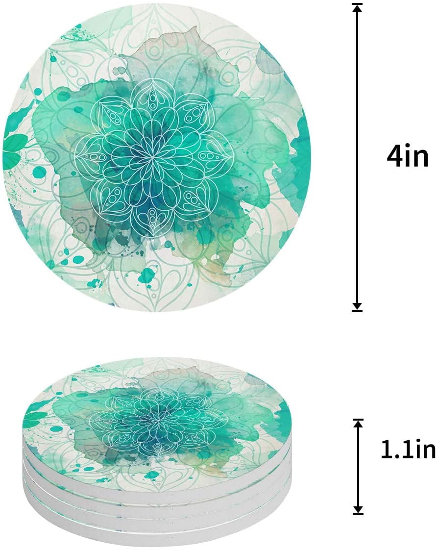 Green - Mandana Art Handpainted Paper Mache Coasters (Set of 6)