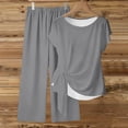thumbnail image 4 of CHUMUD Womens 2 Piece Outfits Sets Watching Set Short Sleeve Ruched Drawstring Crew Neck Tops and Wide Leg Pants Clothing Sets, 4 of 5