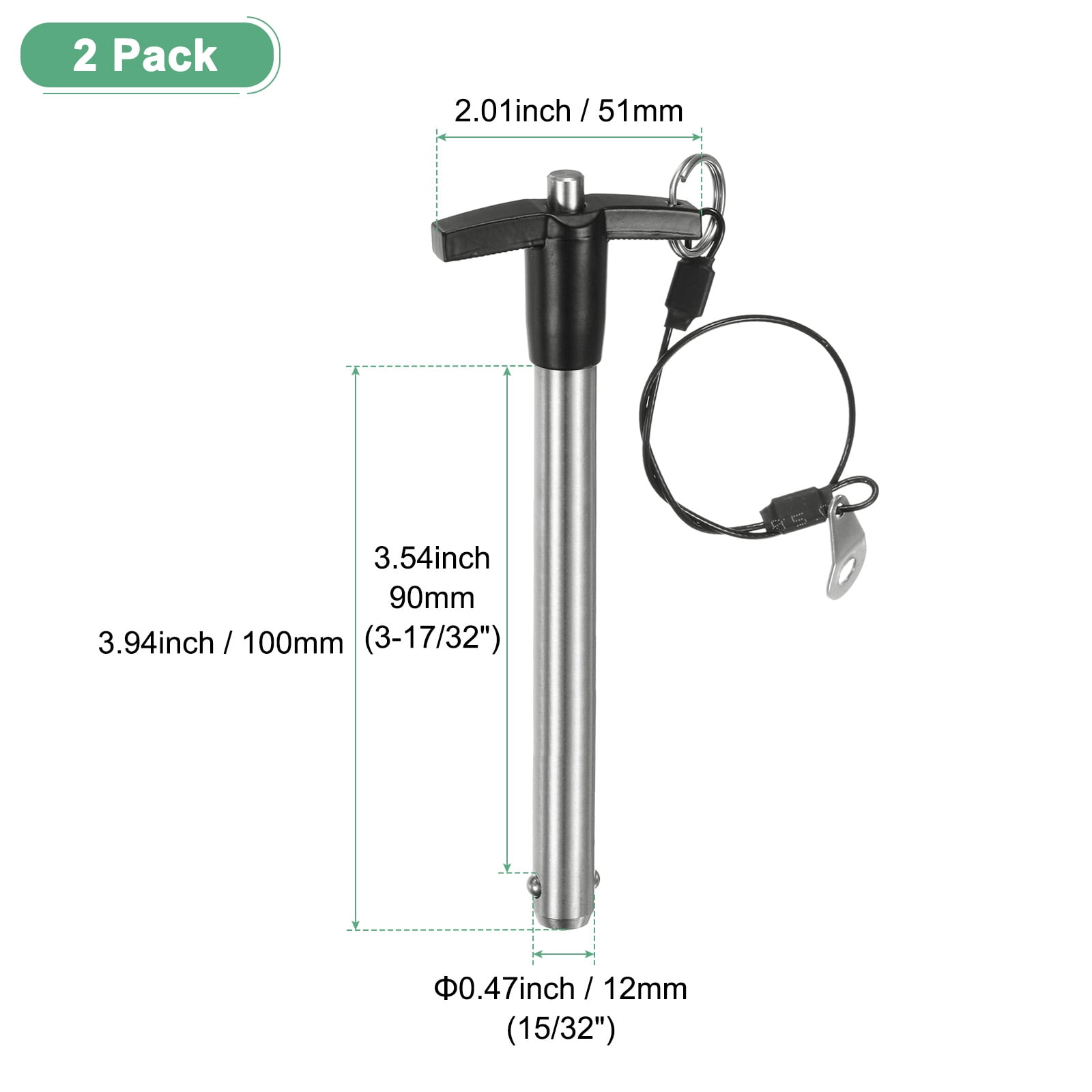 Uxcell 2Pcs T Handle Lock Pins, 12mm Dia. 90mm Usage Long Push-Button Ball Locking Pin