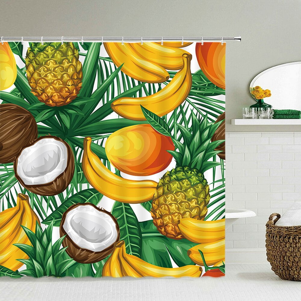 Fresh Pineapple Flower Tropical Green Plants Shower Curtain 3D Bath