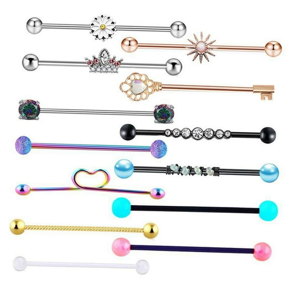13pcs Ear Barbell Rhinestone Scaffold Industrial Bars Earrings Puncture Jewelry Gift for
